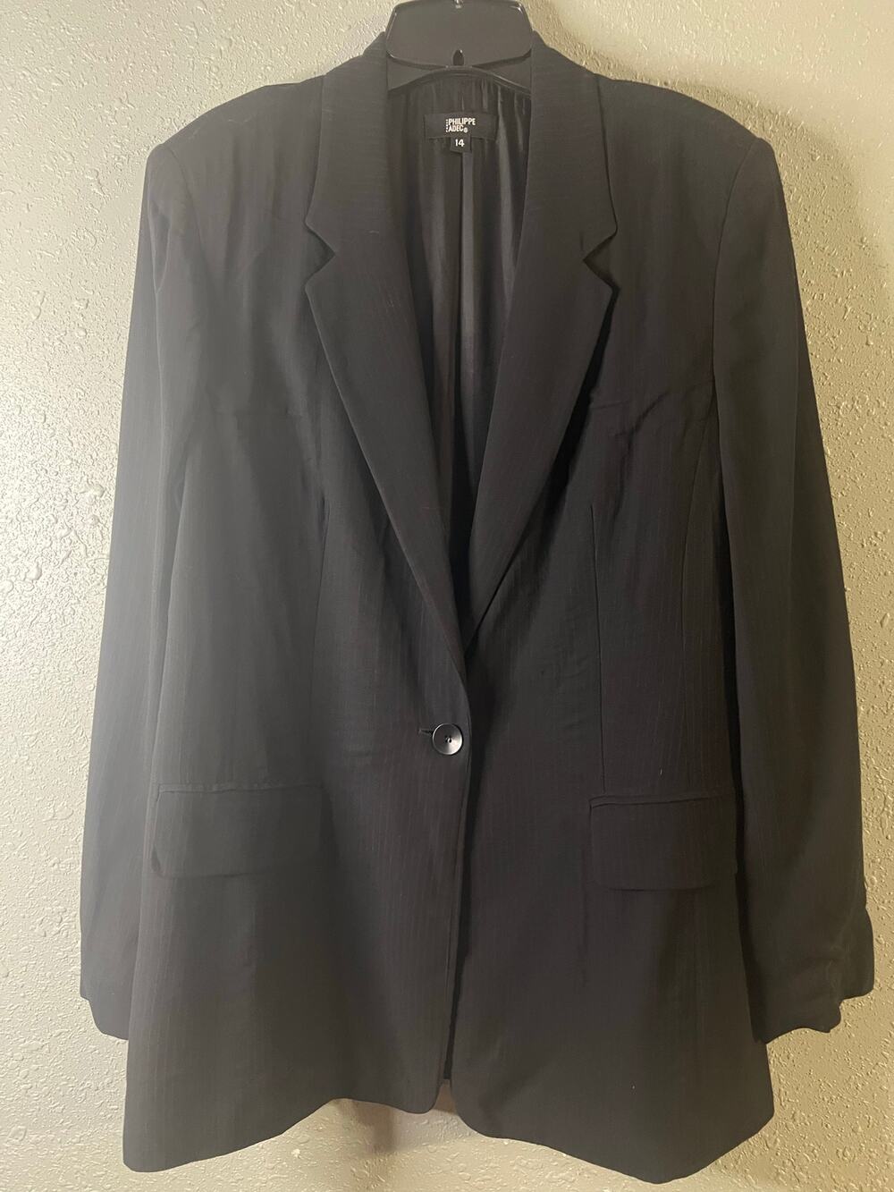Philippe Adec Women’s pin stripes black blazer VTG 14/46 feminine business offic